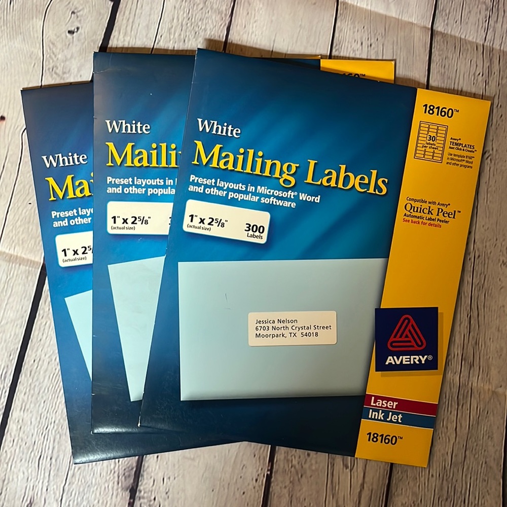New! 3 packs of Avery labels